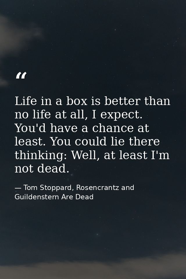 Life in a box is better than no life at all, I expect. You'd have a chance at least. You could lie there thinking: Well, — Tom Stoppard, Rosencrantz and Guildenstern Are Dead