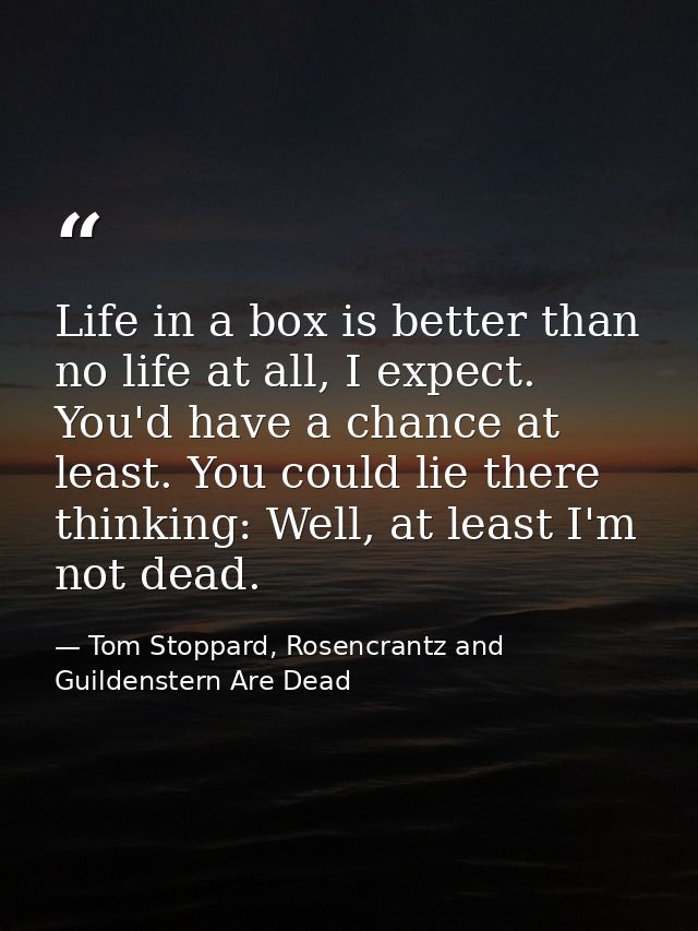 Life in a box is better than no life at all, I expect. You'd have a chance at least. You could lie there thinking: Well, — Tom Stoppard, Rosencrantz and Guildenstern Are Dead