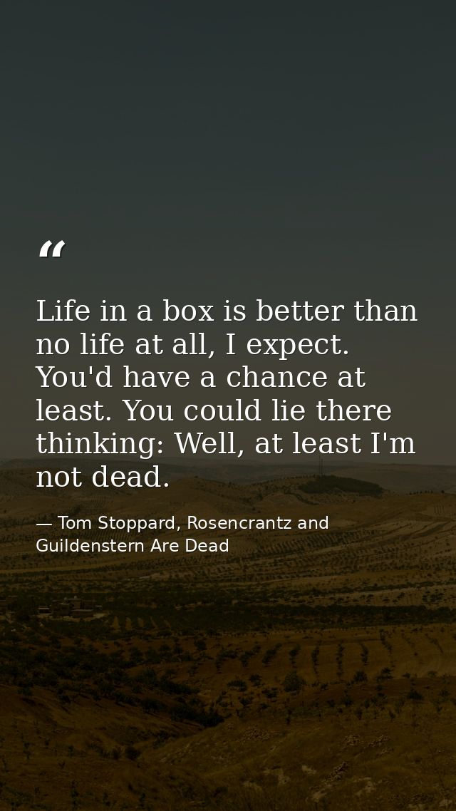 Life in a box is better than no life at all, I expect. You'd have a chance at least. You could lie there thinking: Well, — Tom Stoppard, Rosencrantz and Guildenstern Are Dead