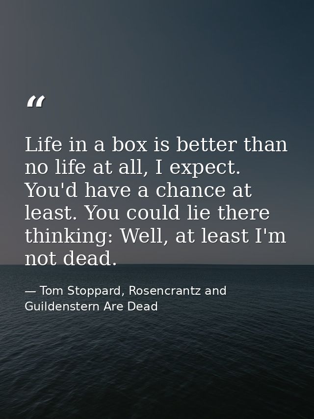 Life in a box is better than no life at all, I expect. You'd have a chance at least. You could lie there thinking: Well, — Tom Stoppard, Rosencrantz and Guildenstern Are Dead