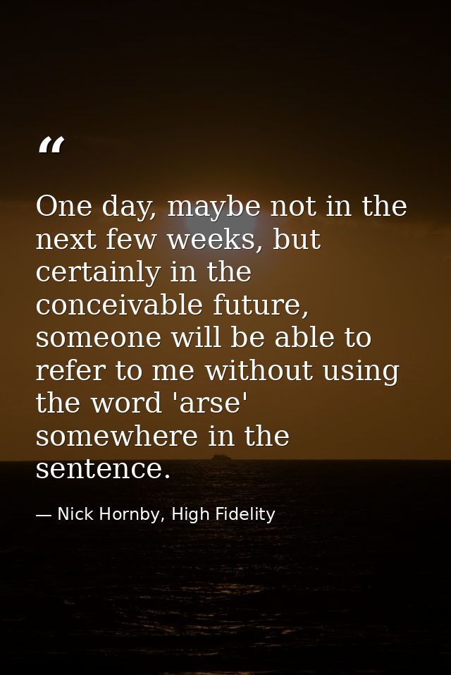 One day, maybe not in the next few weeks, but certainly in the conceivable future, someone will be able to refer to me w — Nick Hornby, High Fidelity