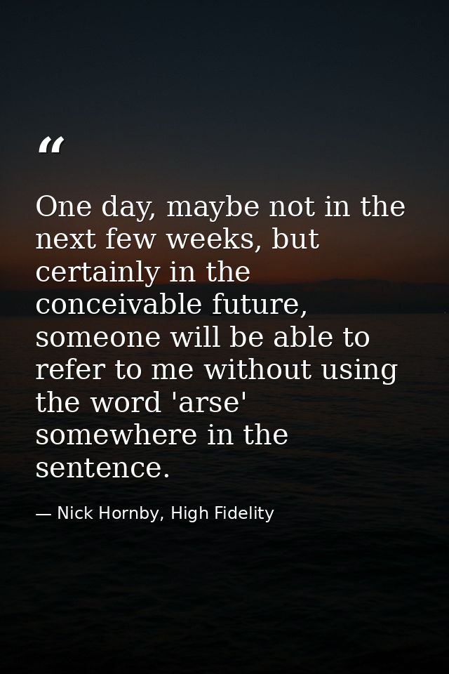 One day, maybe not in the next few weeks, but certainly in the conceivable future, someone will be able to refer to me w — Nick Hornby, High Fidelity
