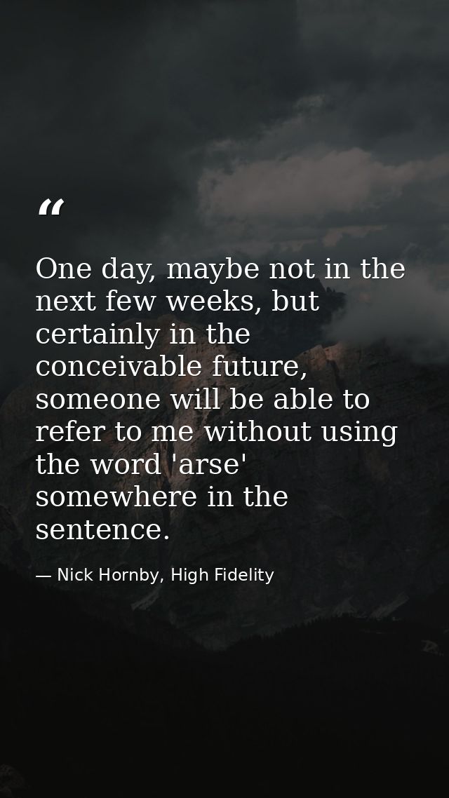 One day, maybe not in the next few weeks, but certainly in the conceivable future, someone will be able to refer to me w — Nick Hornby, High Fidelity