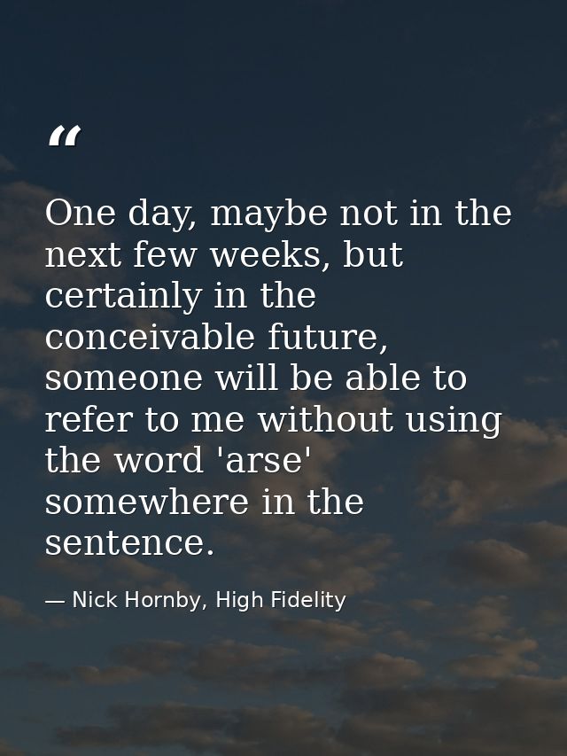 One day, maybe not in the next few weeks, but certainly in the conceivable future, someone will be able to refer to me w — Nick Hornby, High Fidelity