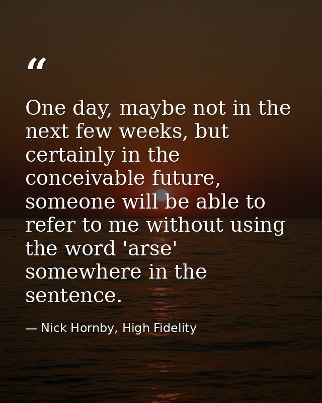 One day, maybe not in the next few weeks, but certainly in the conceivable future, someone will be able to refer to me w — Nick Hornby, High Fidelity