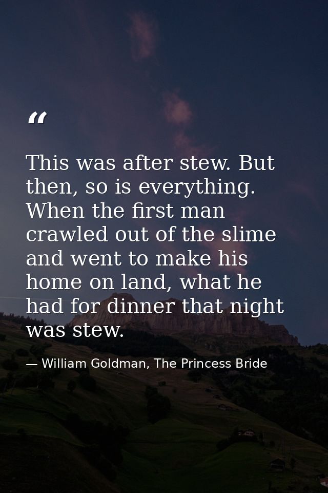 This was after stew. But then, so is everything. When the first man crawled out of the slime and went to make his home o — William Goldman, The Princess Bride