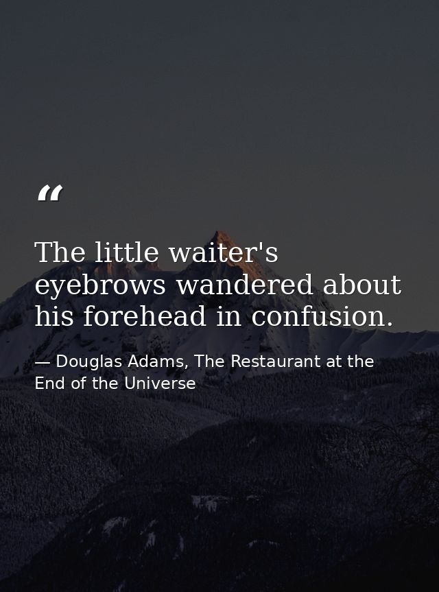 The little waiter's eyebrows wandered about his forehead in confusion. — Douglas Adams, The Restaurant at the End of the Universe