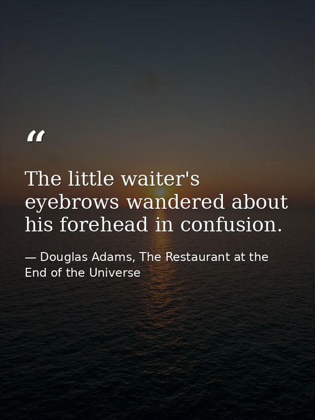 The little waiter's eyebrows wandered about his forehead in confusion. — Douglas Adams, The Restaurant at the End of the Universe