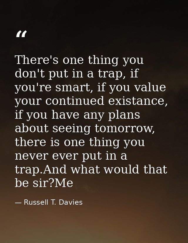 There's one thing you don't put in a trap, if you're smart, if you value your continued existance, if you have any plans — Russell T. Davies