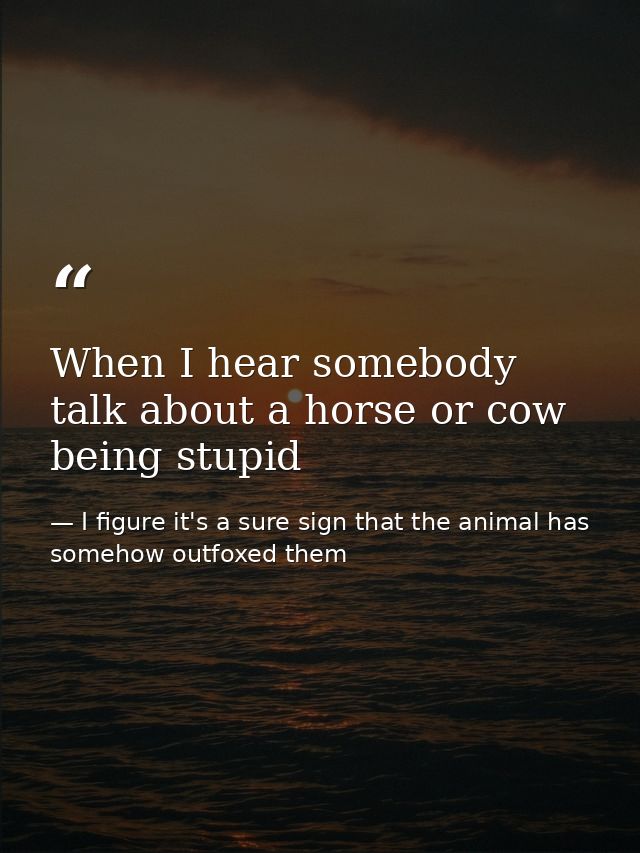 When I hear somebody talk about a horse or cow being stupid — I figure it's a sure sign that the animal has somehow outfoxed them