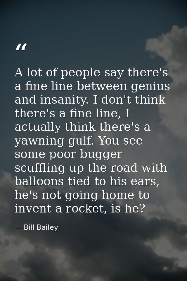 A lot of people say there's a fine line between genius and insanity. I don't think there's a fine line, I actually think — Bill Bailey