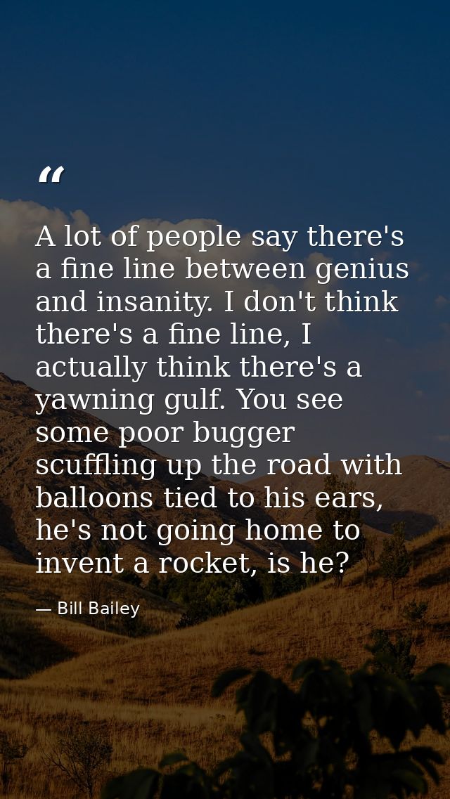 A lot of people say there's a fine line between genius and insanity. I don't think there's a fine line, I actually think — Bill Bailey