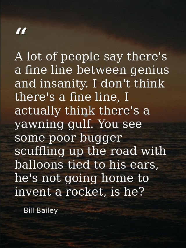 A lot of people say there's a fine line between genius and insanity. I don't think there's a fine line, I actually think — Bill Bailey