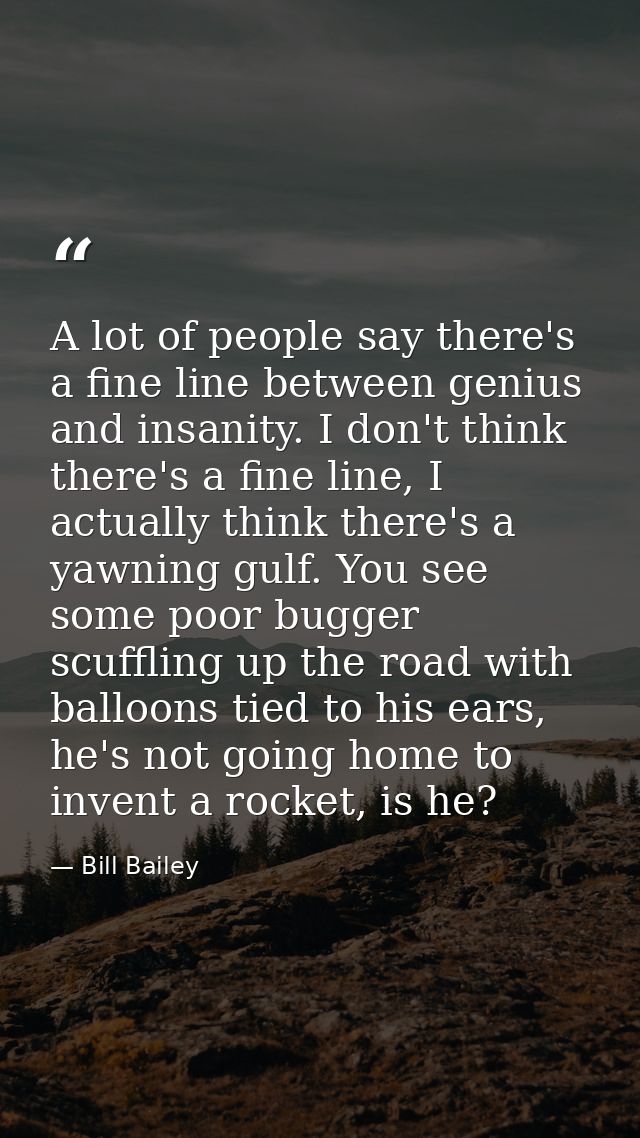 A lot of people say there's a fine line between genius and insanity. I don't think there's a fine line, I actually think — Bill Bailey