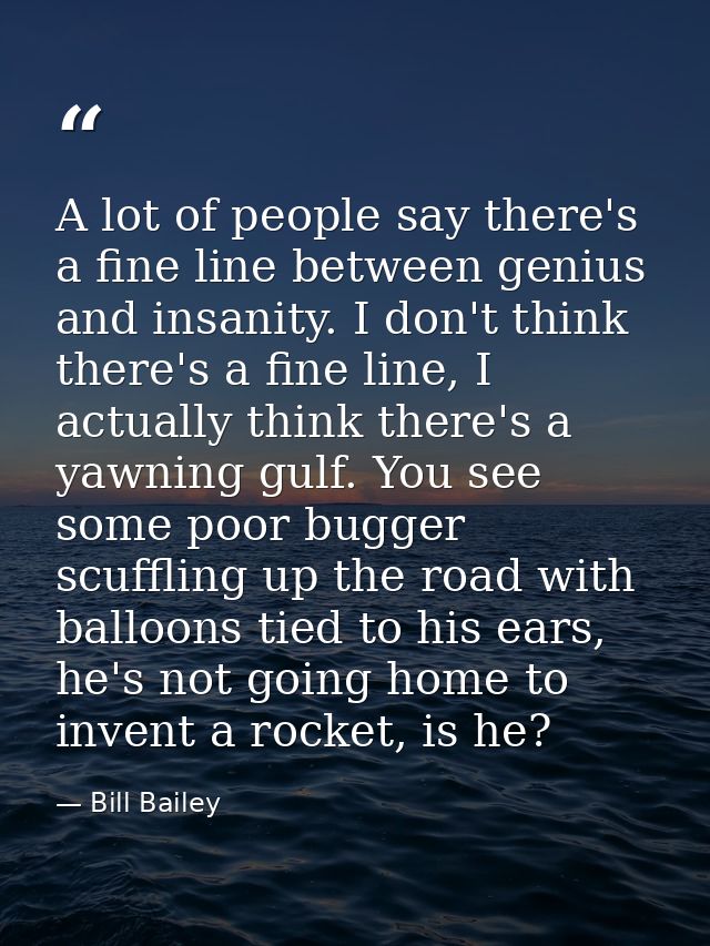 A lot of people say there's a fine line between genius and insanity. I don't think there's a fine line, I actually think — Bill Bailey