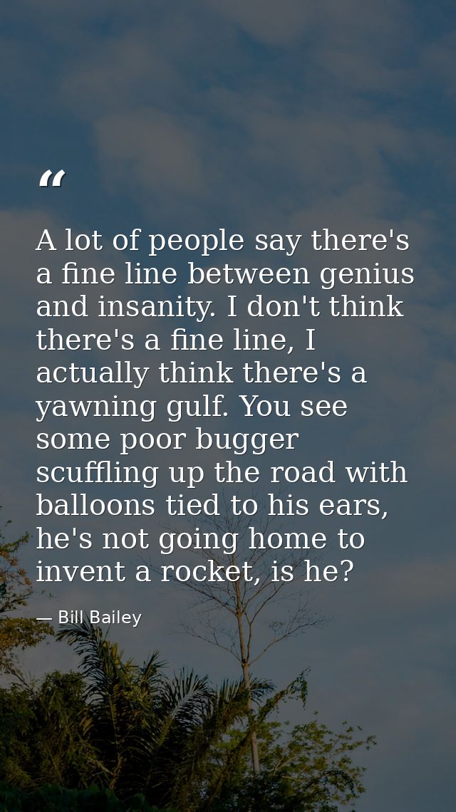 A lot of people say there's a fine line between genius and insanity. I don't think there's a fine line, I actually think — Bill Bailey