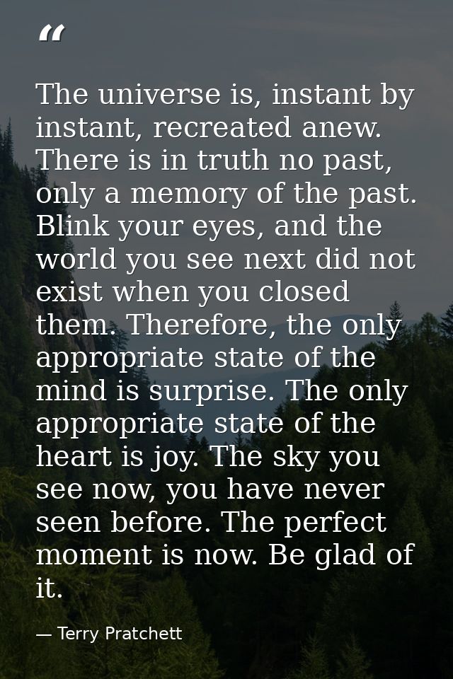 The universe is, instant by instant, recreated anew. There is in truth no past, only a memory of the past. Blink your ey — Terry Pratchett