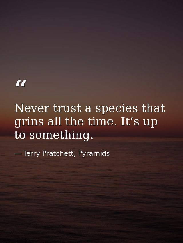 Never trust a species that grins all the time. It’s up to something. — Terry Pratchett, Pyramids