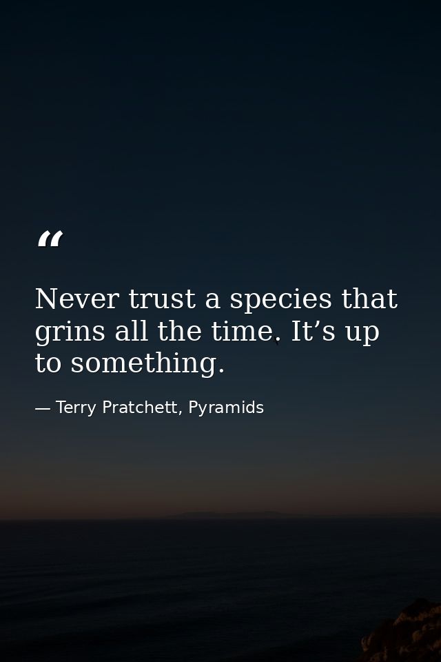 Never trust a species that grins all the time. It’s up to something. — Terry Pratchett, Pyramids