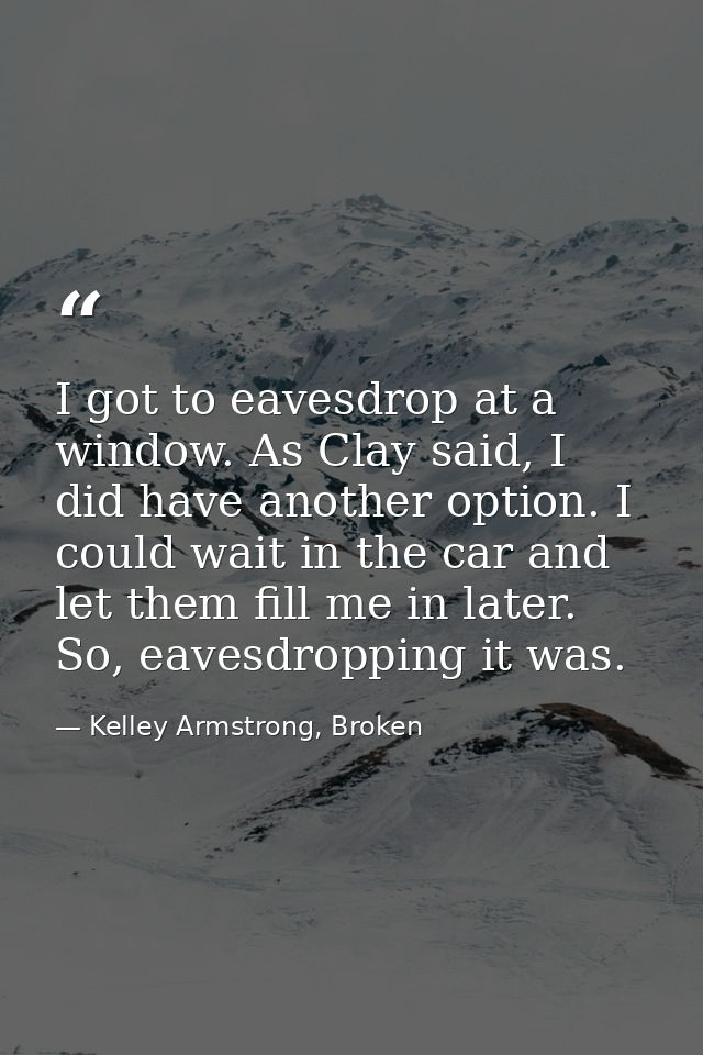 I got to eavesdrop at a window. As Clay said, I did have another option. I could wait in the car and let them fill me in — Kelley Armstrong, Broken