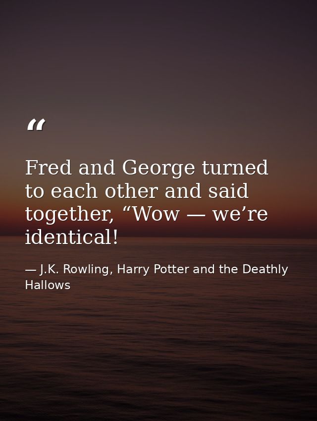 Fred and George turned to each other and said together, “Wow — we’re identical! — J.K. Rowling, Harry Potter and the Deathly Hallows