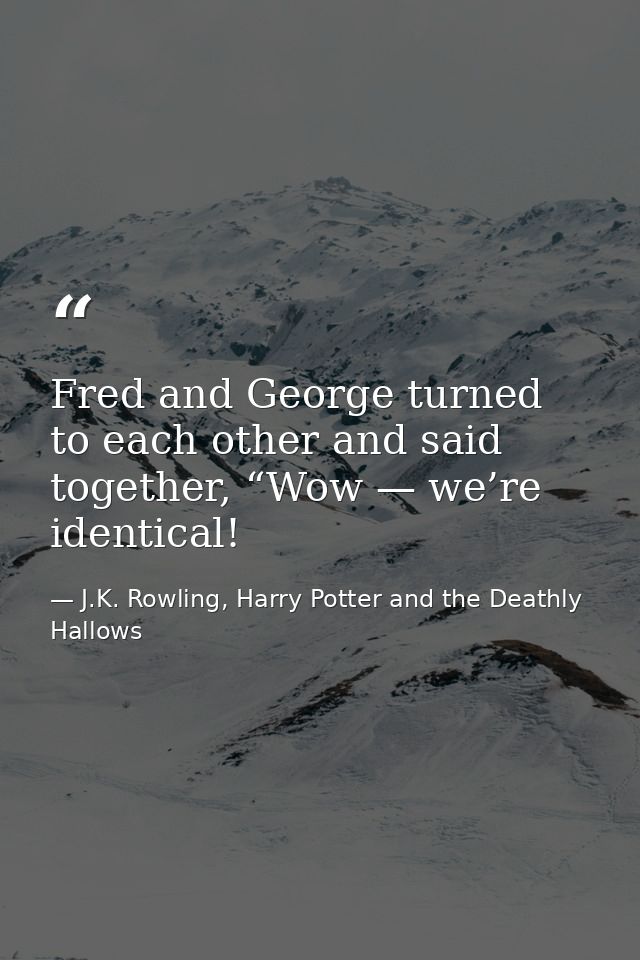 Fred and George turned to each other and said together, “Wow — we’re identical! — J.K. Rowling, Harry Potter and the Deathly Hallows