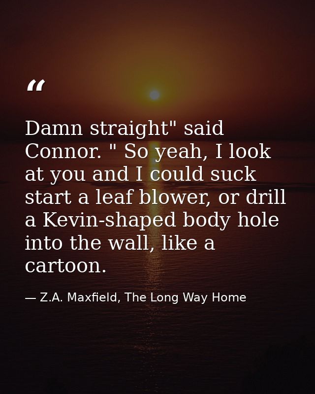 Damn straight" said Connor. " So yeah, I look at you and I could suck start a leaf blower, or drill a Kevin-shaped body  — Z.A. Maxfield, The Long Way Home