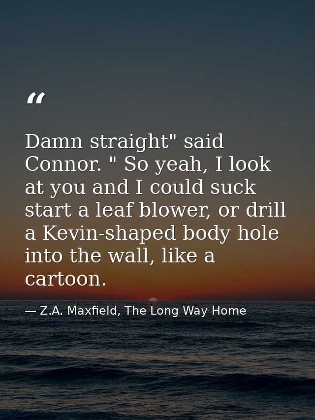Damn straight" said Connor. " So yeah, I look at you and I could suck start a leaf blower, or drill a Kevin-shaped body  — Z.A. Maxfield, The Long Way Home