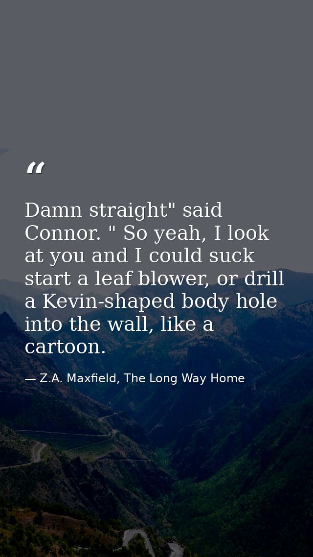 Damn straight" said Connor. " So yeah, I look at you and I could suck start a leaf blower, or drill a Kevin-shaped body  — Z.A. Maxfield, The Long Way Home