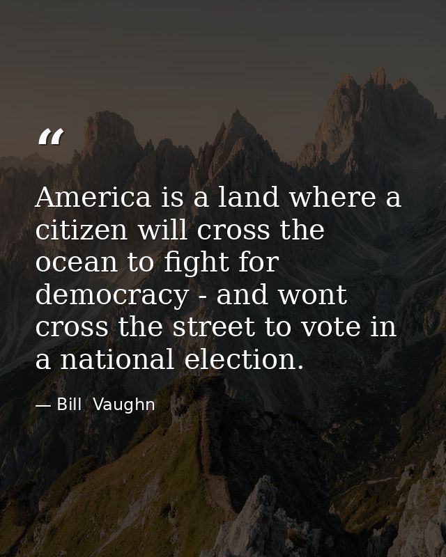 America is a land where a citizen will cross the ocean to fight for democracy - and wont cross the street to vote in a n — Bill  Vaughn