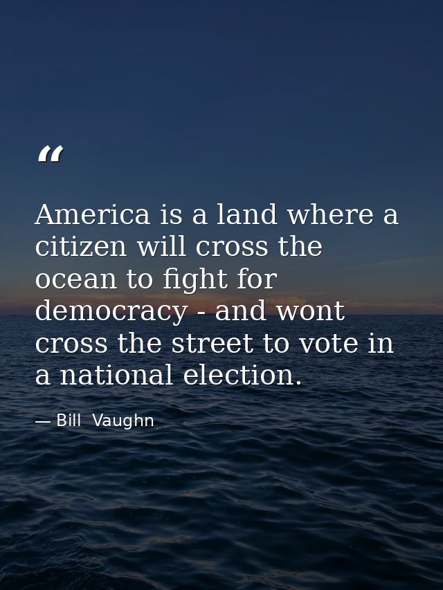 America is a land where a citizen will cross the ocean to fight for democracy - and wont cross the street to vote in a n — Bill  Vaughn