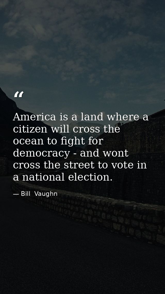 America is a land where a citizen will cross the ocean to fight for democracy - and wont cross the street to vote in a n — Bill  Vaughn