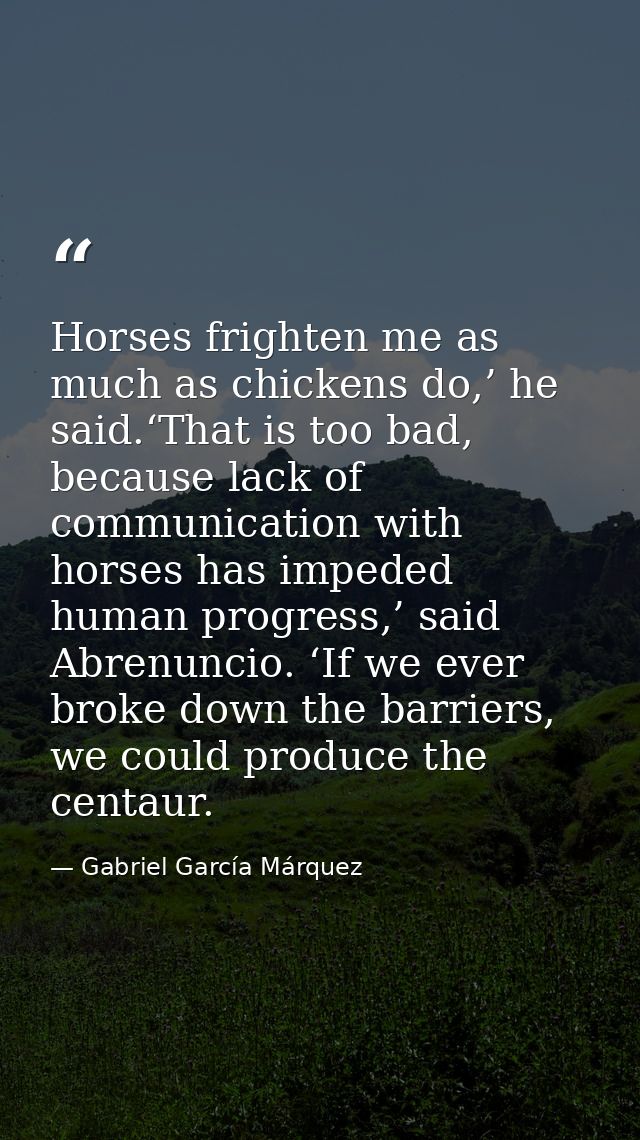 Horses frighten me as much as chickens do,’ he said.‘That is too bad, because lack of communication with horses has impe — Gabriel García Márquez