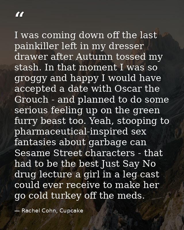 I was coming down off the last painkiller left in my dresser drawer after Autumn tossed my stash. In that moment I was s — Rachel Cohn, Cupcake