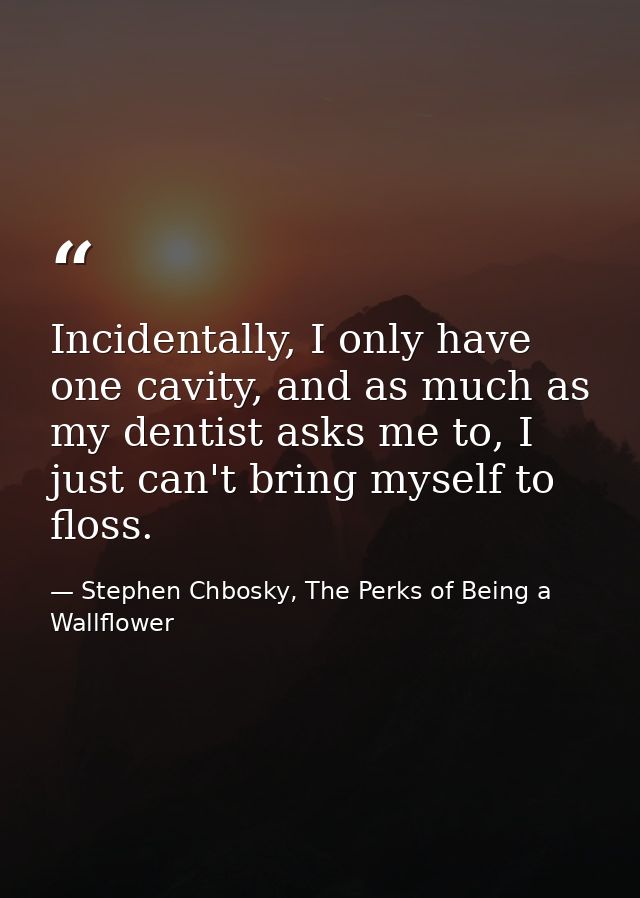 Incidentally, I only have one cavity, and as much as my dentist asks me to, I just can't bring myself to floss. — Stephen Chbosky, The Perks of Being a Wallflower