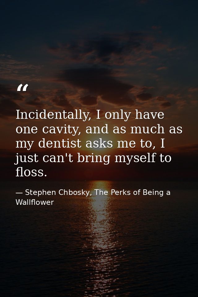 Incidentally, I only have one cavity, and as much as my dentist asks me to, I just can't bring myself to floss. — Stephen Chbosky, The Perks of Being a Wallflower