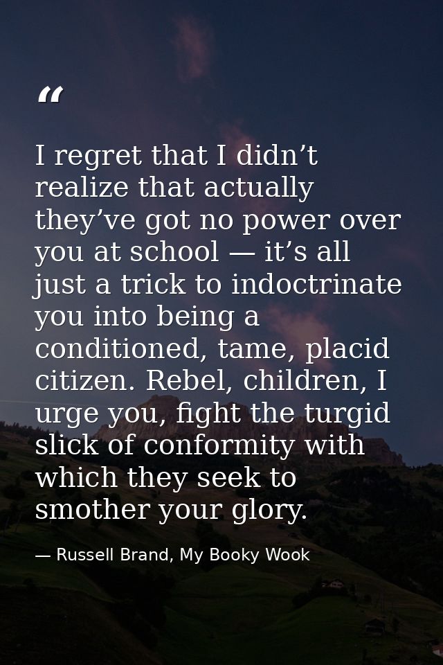 I regret that I didn’t realize that actually they’ve got no power over you at school — it’s all just a trick to indoctri — Russell Brand, My Booky Wook