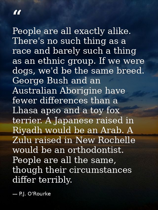 People are all exactly alike. There's no such thing as a race and barely such a thing as an ethnic group. If we were dog — P.J. O'Rourke