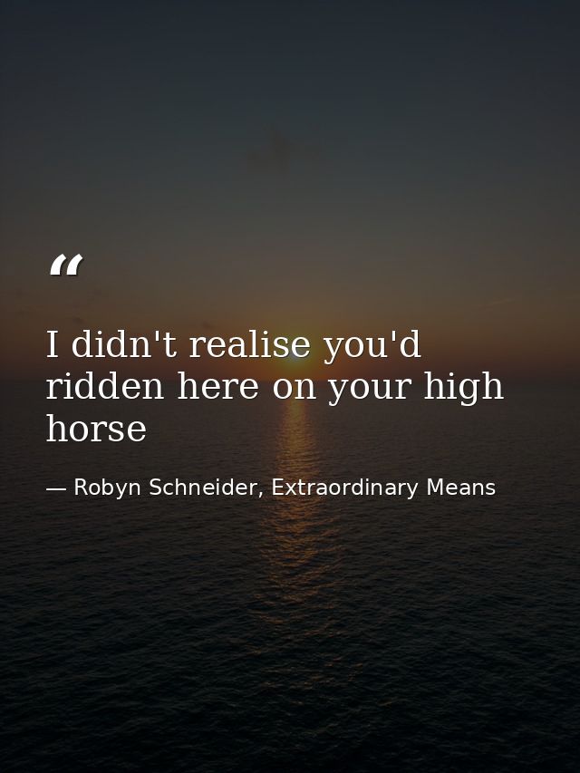 I didn't realise you'd ridden here on your high horse — Robyn Schneider, Extraordinary Means