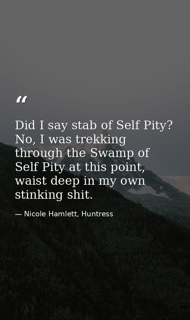 Did I say stab of Self Pity? No, I was trekking through the Swamp of Self Pity at this point, waist deep in my own stink — Nicole Hamlett, Huntress