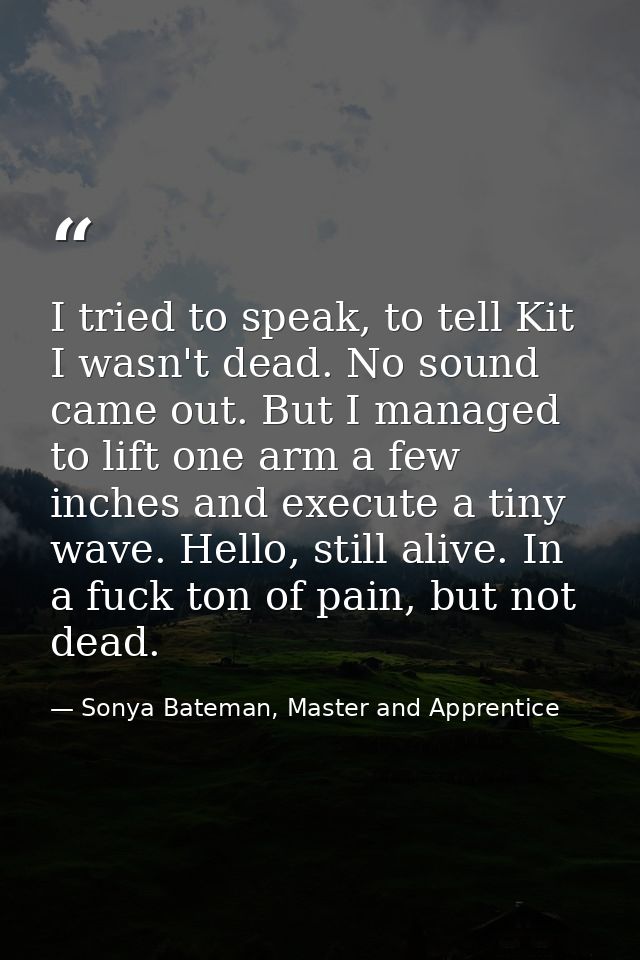 I tried to speak, to tell Kit I wasn't dead. No sound came out. But I managed to lift one arm a few inches and execute a — Sonya Bateman, Master and Apprentice