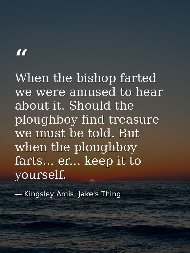 When the bishop farted we were amused to hear about it. Should the ploughboy find treasure we must be told. But when the — Kingsley Amis, Jake's Thing