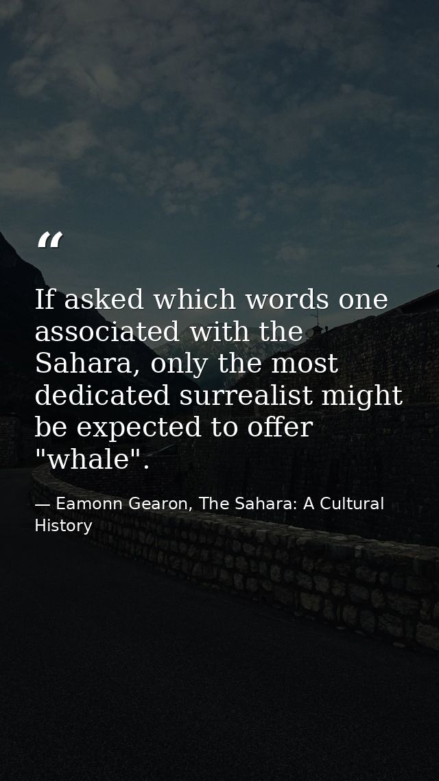 If asked which words one associated with the Sahara, only the most dedicated surrealist might be expected to offer "whal — Eamonn Gearon, The Sahara: A Cultural History