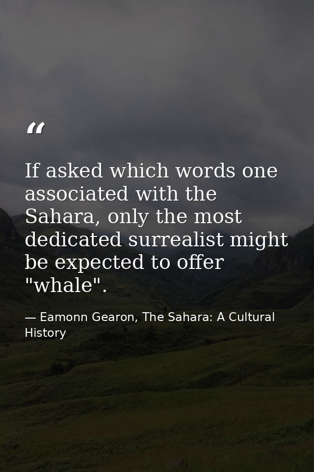 If asked which words one associated with the Sahara, only the most dedicated surrealist might be expected to offer "whal — Eamonn Gearon, The Sahara: A Cultural History