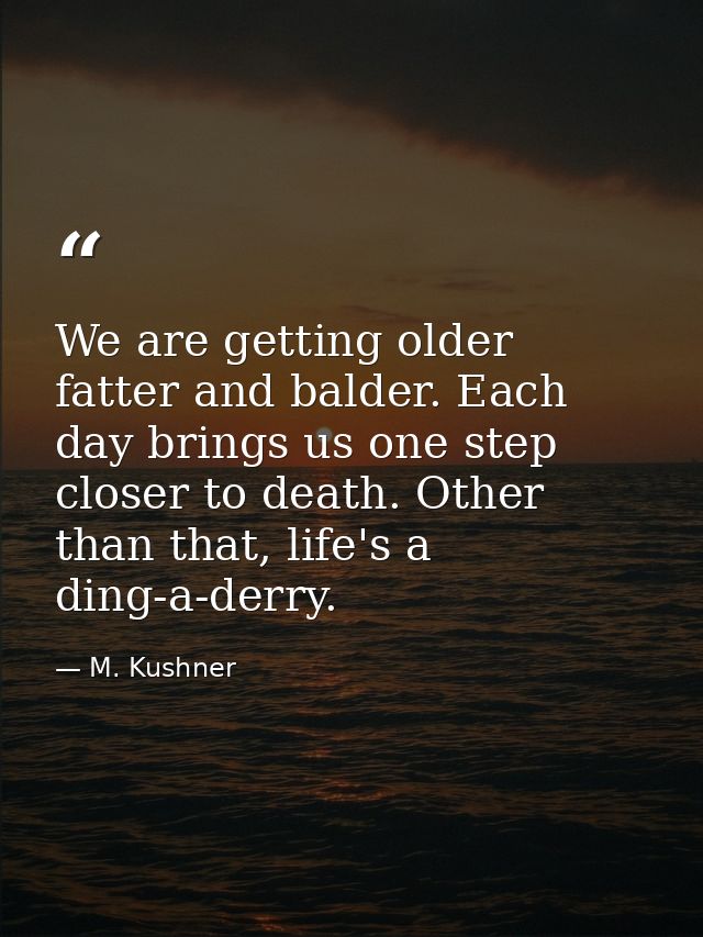 We are getting older fatter and balder. Each day brings us one step closer to death. Other than that, life's a ding-a-de — M. Kushner