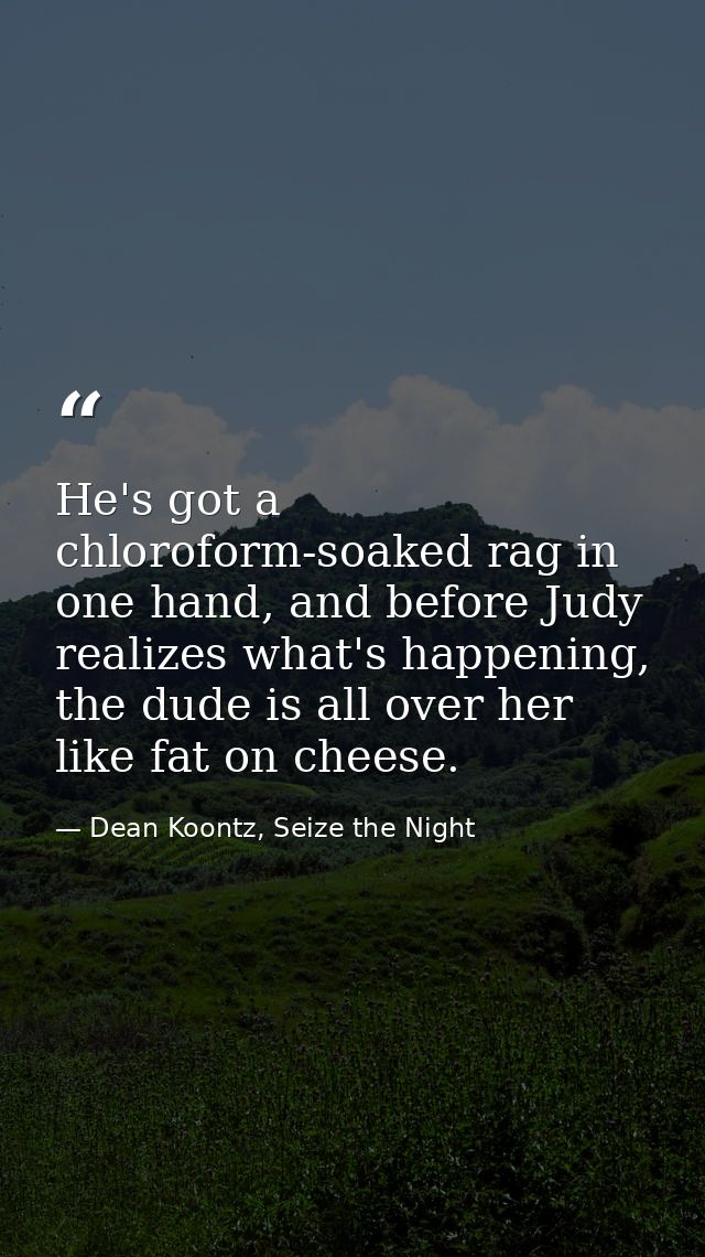 He's got a chloroform-soaked rag in one hand, and before Judy realizes what's happening, the dude is all over her like f — Dean Koontz, Seize the Night