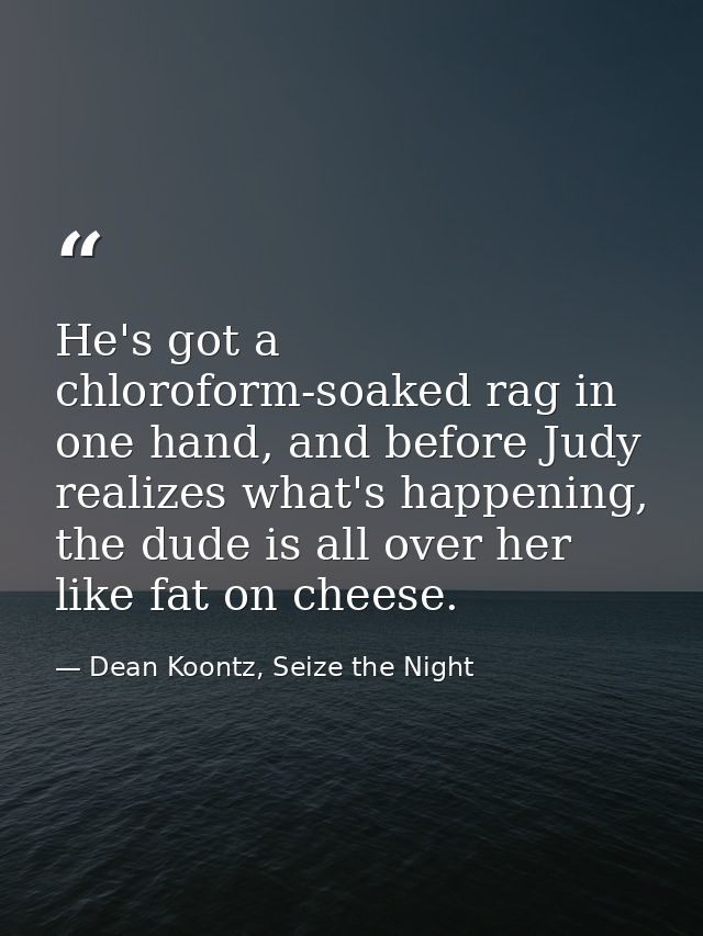 He's got a chloroform-soaked rag in one hand, and before Judy realizes what's happening, the dude is all over her like f — Dean Koontz, Seize the Night