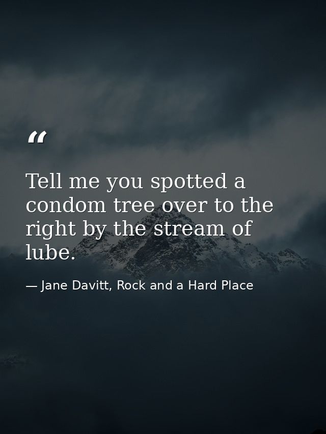 Tell me you spotted a condom tree over to the right by the stream of lube. — Jane Davitt, Rock and a Hard Place