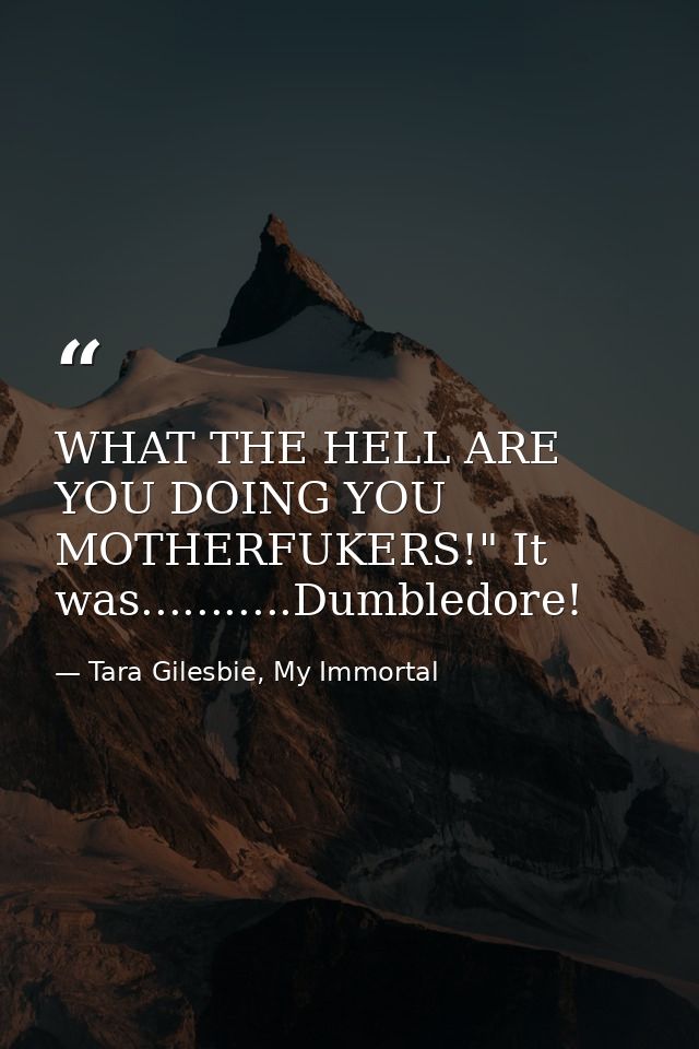 WHAT THE HELL ARE YOU DOING YOU MOTHERFUKERS!" It was...........Dumbledore! — Tara Gilesbie, My Immortal