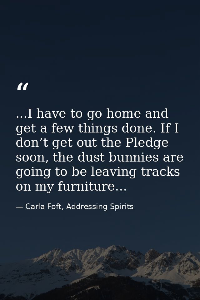 ...I have to go home and get a few things done. If I don’t get out the Pledge soon, the dust bunnies are going to be lea — Carla Foft, Addressing Spirits